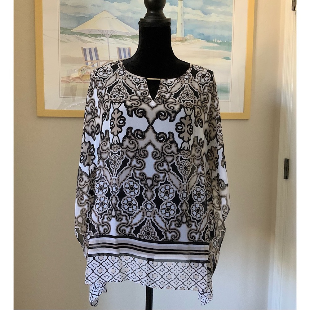 Dana Buchman Bat Wing Multi Colored Tunic Top Sz S